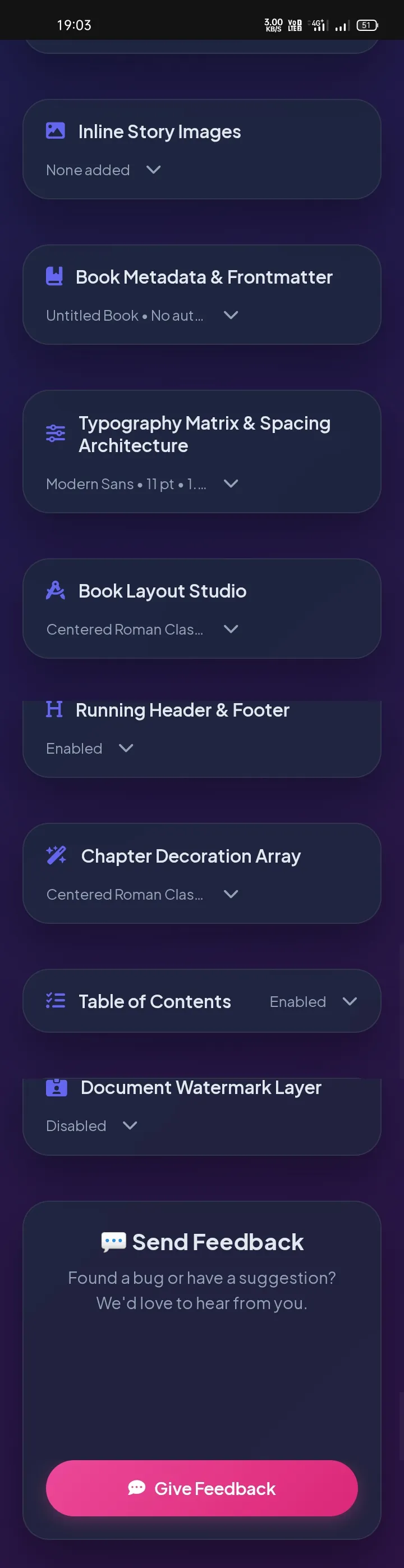 Book Settings Dashboard Overview screenshot