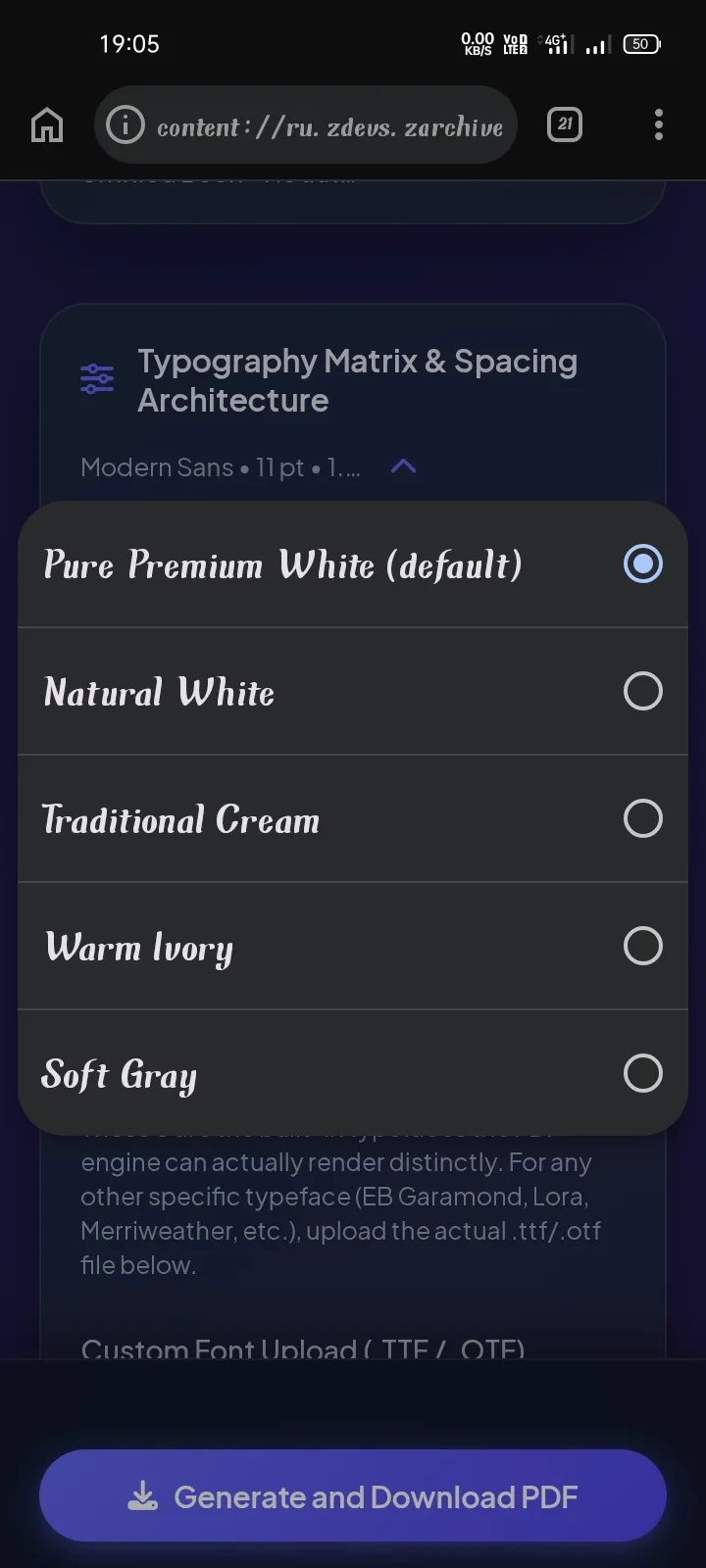 Paper Palette Options screenshot