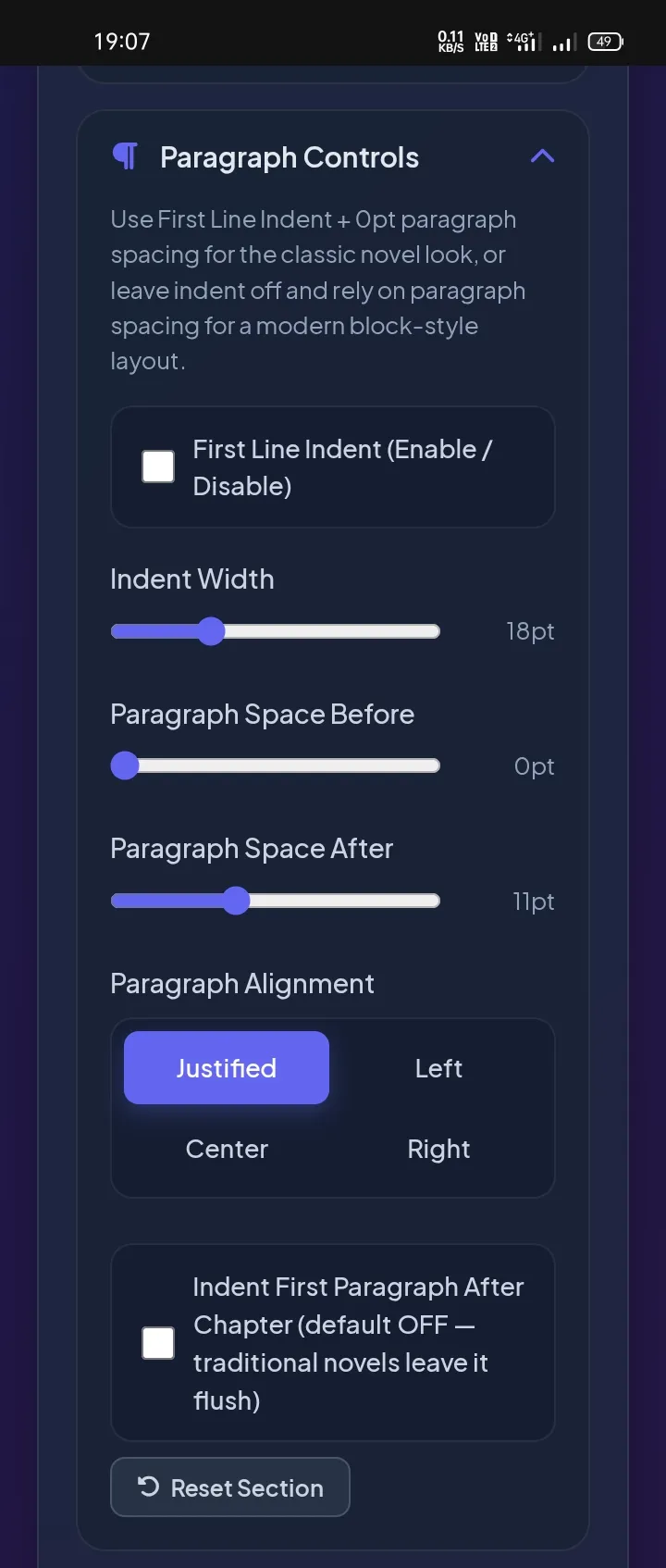 Paragraph Controls screenshot